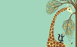 Verde și galben drăguț desen animat girafă PPT imagine de fundal