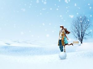 Romantic couple in blue snow PPT background