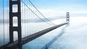 Blue Majestic Golden Gate Bridge PPT Background Picture