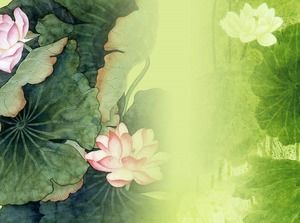 녹색 고전 연꽃 PPT 배경 그림