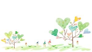 Green and elegant cute heart shaped tree PPT background