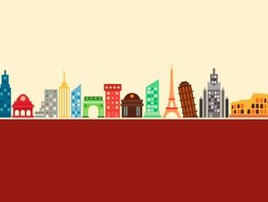 Red and yellow cartoon famous building PPT background picture
