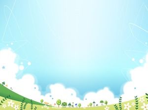 Blue green cute cartoon fairy tale landscape PPT picture