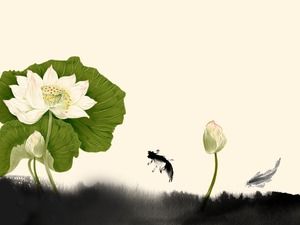 Green and yellow ink lotus pond PPT background picture