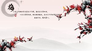 赤い中国風梅の花PPT背景画像