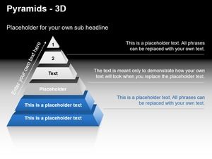 深藍美麗的3D金字塔性能分層PPT圖表