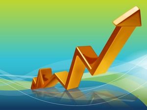 Sales work report upward trend arrow background chart PPT template
