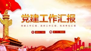 Festliche China Red Zhuang Yanfeng flache Partei Bauarbeiten Zusammenfassung Bericht PPT-Vorlage