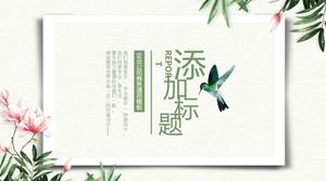 Piccolo modello ppt di stile letterario bello verde fresco fresco degli uccelli e dei fiori