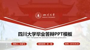 Geometric style festive red Sichuan University thesis defense ppt template