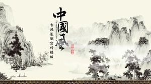 Plantilla de ppt de informe de resumen de trabajo de estilo chino de tinta y lavado