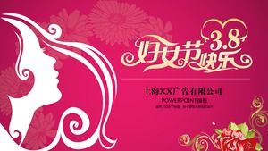 Modello ppt della cartolina d'auguri dinamica del giorno delle donne graziose ombra dell'8 marzo rosa del fiore
