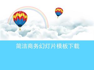 Einfache weiße Wolkenregenbogen-Hintergrundkarikatur des Heißluftballons