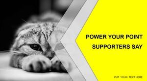 Yellow gray high contrast color high-end atmospheric flat wind cat theme work summary report ppt template