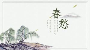 Atrament płacząca wierzba malarstwo pejzażowe Chiński styl wiosna motyw szablon ppt