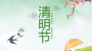 Peach blossom swallow spring style small fresh Chinese style Qingming Festival ppt template Peach blossom swallow spring style small fresh Chinese style Qingming Festival ppt template