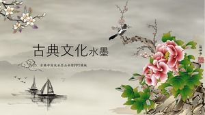 Peony branch bird classical culture ink chinese style summary report ppt template