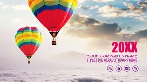Colorful hot air balloon cover purple distinguished work summary report on the cloud ppt template