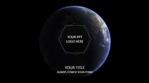 Earth panorama minimalist thin line geometric figure creative space science and technology work summary ppt template