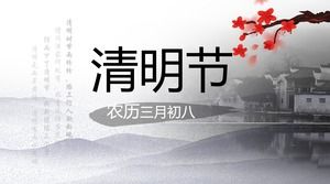Ancient house, elegant mountains and rivers, ink and wind, qingming festival ppt template