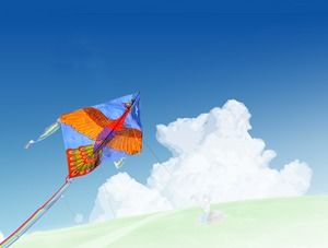 Blue sky and white clouds grassland kite ppt template