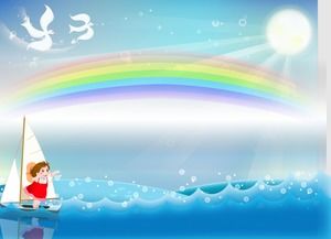 Sunshine rainbow dynamic waves cute little girl rowing sailboat cute cartoon ppt template