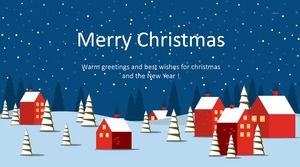 Acogedor pueblo bajo el cielo azul noche-2016 tarjeta de felicitación tema de Navidad ppt template
