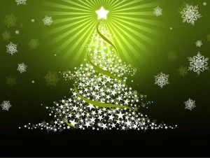 Snowflakes pentagram rays christmas tree beautiful green christmas ppt template