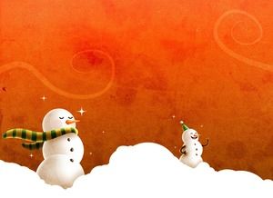 Pequeño muñeco de nieve en la plantilla ppt festivo rojo nieve