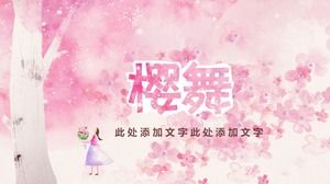 Sakura dance-romantic cherry blossom belo modelo de ppt de resumo de relatório de negócios rosa