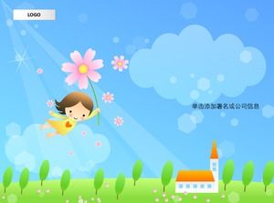Chang You Blue Sky День защиты детей изысканный мультфильм PPT шаблон