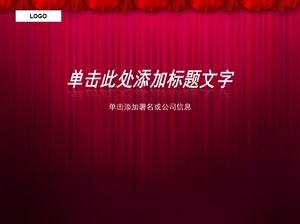 Wine red curtain background distinguished exquisite business summary ppt template
