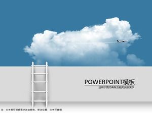 Modello blu semplice del ppt di affari dell'aeroplano della nuvola bianca del cielo blu della scala della nuvola