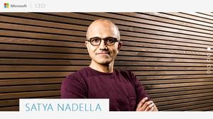 Microsoft CEO Satya Nadella imitation website style tall personal profile ppt animation version