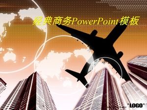 Tall building airplane earth orange atmosphere business ppt template