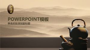 Tee-Set-Teekultur-Rolling-Mountain-Hintergrundtinten-Ppt-Vorlage im chinesischen Stil