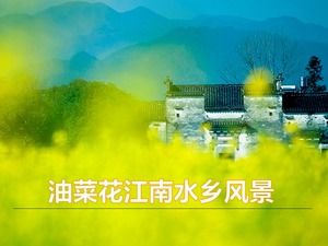 Rape flower Jiangnan water village scenery ppt template