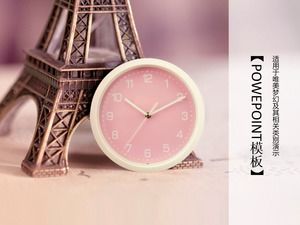 Menara Eiffel jam pink ppt template hangat