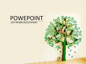 Creative green tree bookcase simple and fresh presentation PPT template