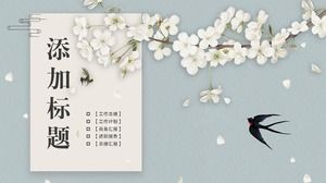 The beautiful spring PPT theme template of the pear flower swallow background