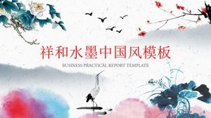 Friedliche Tinte PPT-Vorlage im chinesischen Stil