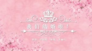 Szablon PPT albumu ślubnego z różowym romantycznym kwiatem wiśni