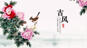 古典的な花と鳥の絵の背景PPTテンプレート無料ダウンロード