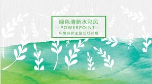 Modèle PPT de thème de protection de l'environnement de vent aquarelle vert