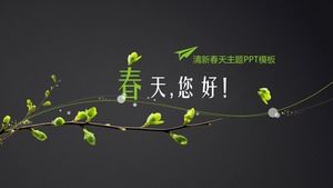 Simple green branch background spring hello PPT template