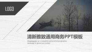 Plantilla PPT de presentación de negocios de fondo elegante lago gris barco