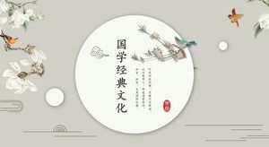 قالب PPT على النمط الصيني مع خلفية زهور وطيور كلاسيكية جميلة