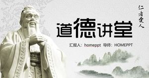 Szablon PPT sali wykładu moralnego na tle posągu Konfucjusza