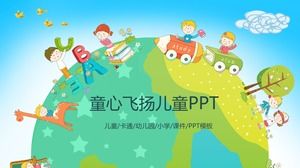 Una linda plantilla PPT de dibujos animados con el tema "Vuelo infantil"