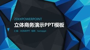Template PPT presentasi bisnis dengan latar belakang poligon biru solid